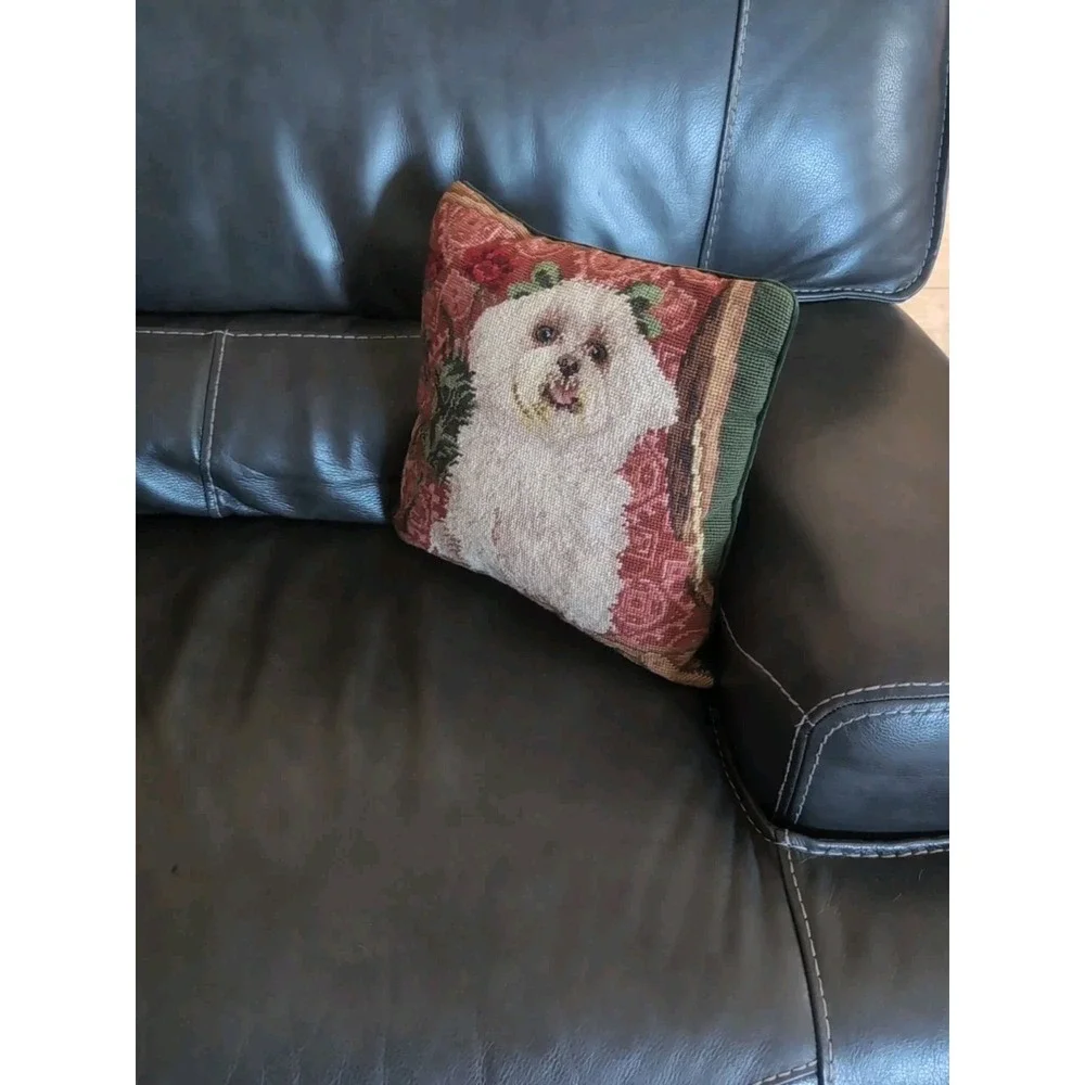 Vintage Maltese Dog Needlepoint Pillow 13